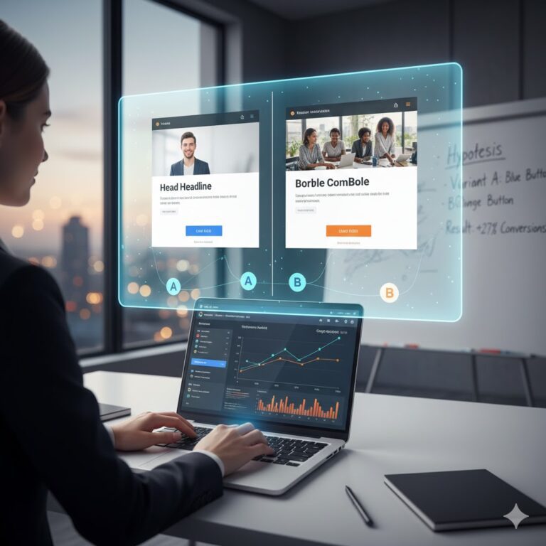 Donna al pc in ufficio futuristico