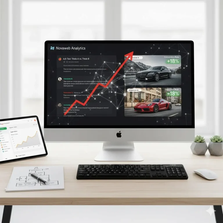 l immagine mostra un pc mentre sullo schermo ci sono dati e a\b test