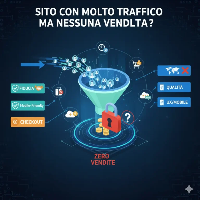 Funnel di vendita astratto su sfondo blu che blocca le conversioni