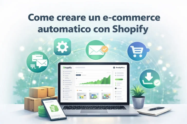 Dashboard Shopify con icone automazione e-commerce - NovaWebStudio Modena
